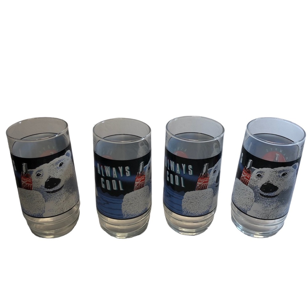 Vintage Always Coca- Cola  set of 4 Always Cool Polar Bear Glasses 1992